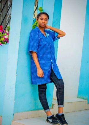 Longue chemise motif shiromani bleu-1