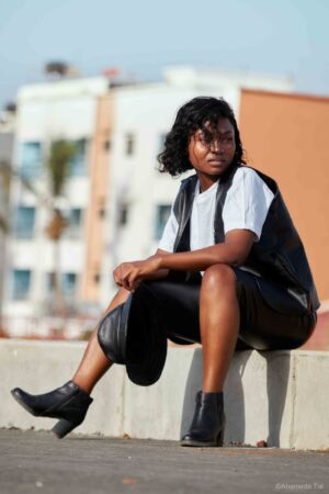 Gilet + short + bob casquette cuire noire