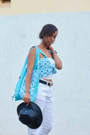 Tote bag + crop top assortie shiromani bleu turquoise