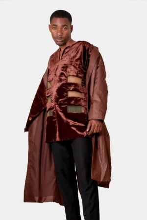 Manteau + chemise col v ema marron