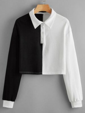 Crop tee manches long noir blanc