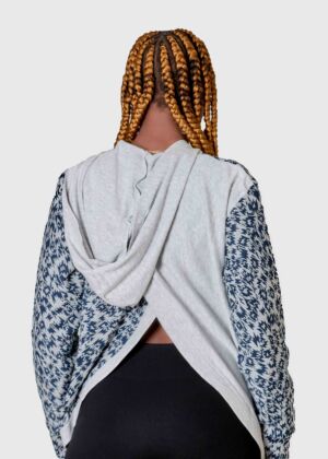 Sweat à capuche asymétrique à manches longues deux tons-1